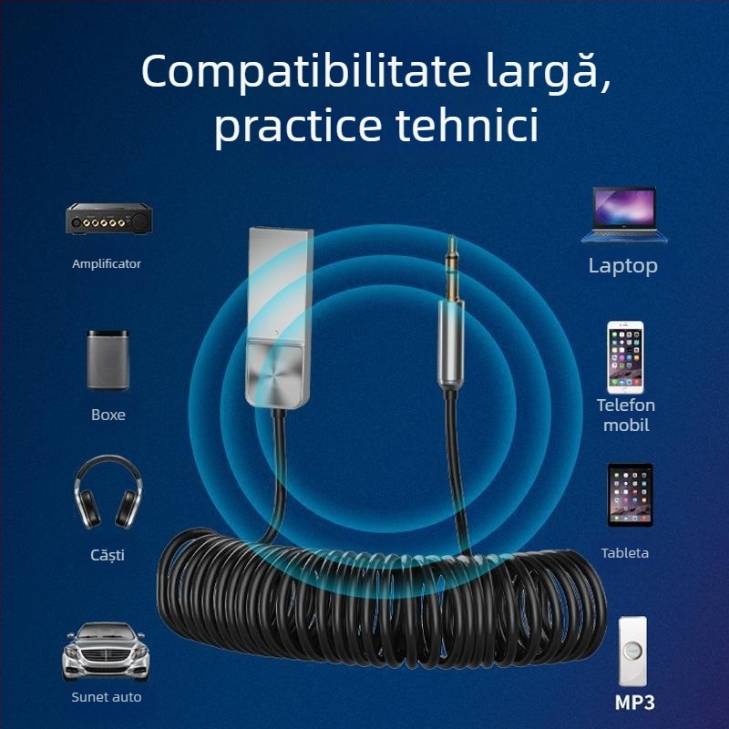 B27 receptor Bluetooth pentru mașină, Transmițător audio 3,5 mm, Bluetooth 5.0, AUX, Plug-and-Play