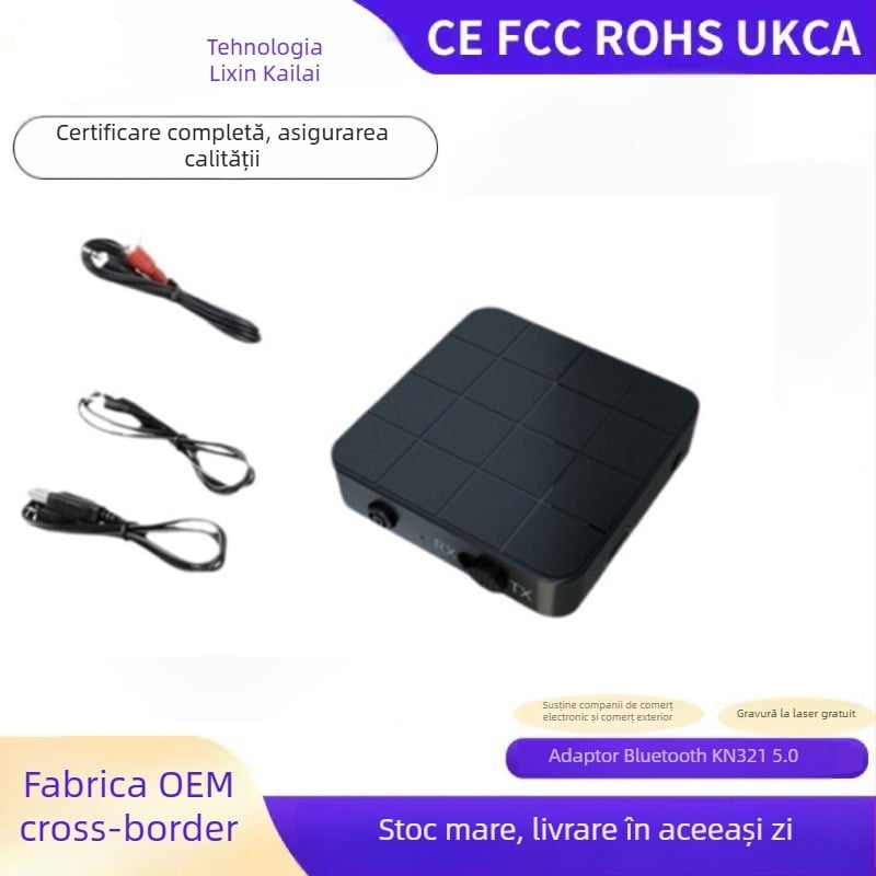 KN321 Bluetooth 5.0 Transmițător/ receptor de sunet AUX Plug-and-Play rază 10 m