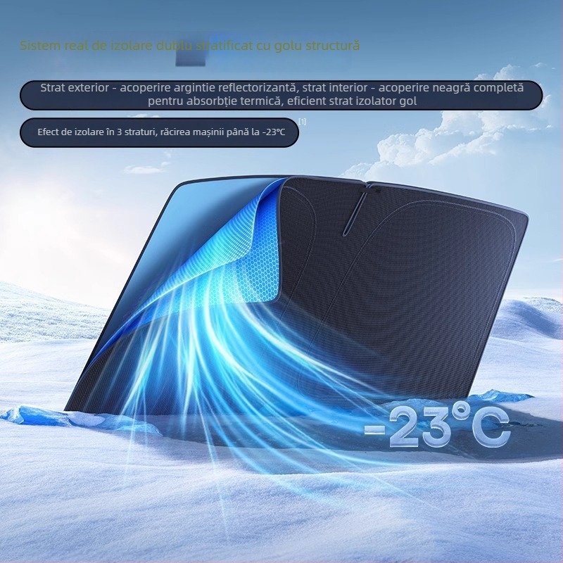 Husa dublă de protecție solară pentru mașină, universal compatibilă, montaj telescopic, izolație termică