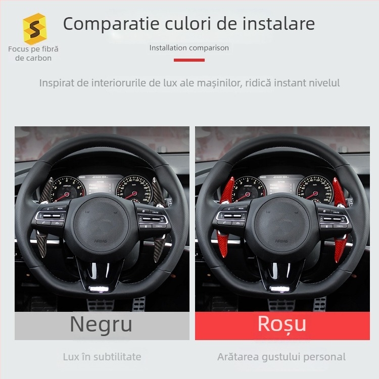 Palete de schimbare a vitezelor pentru volan, din fibră de carbon reală — Salsa Carbon Fiber, pentru Kia Stinger, cod Bp-qy-617