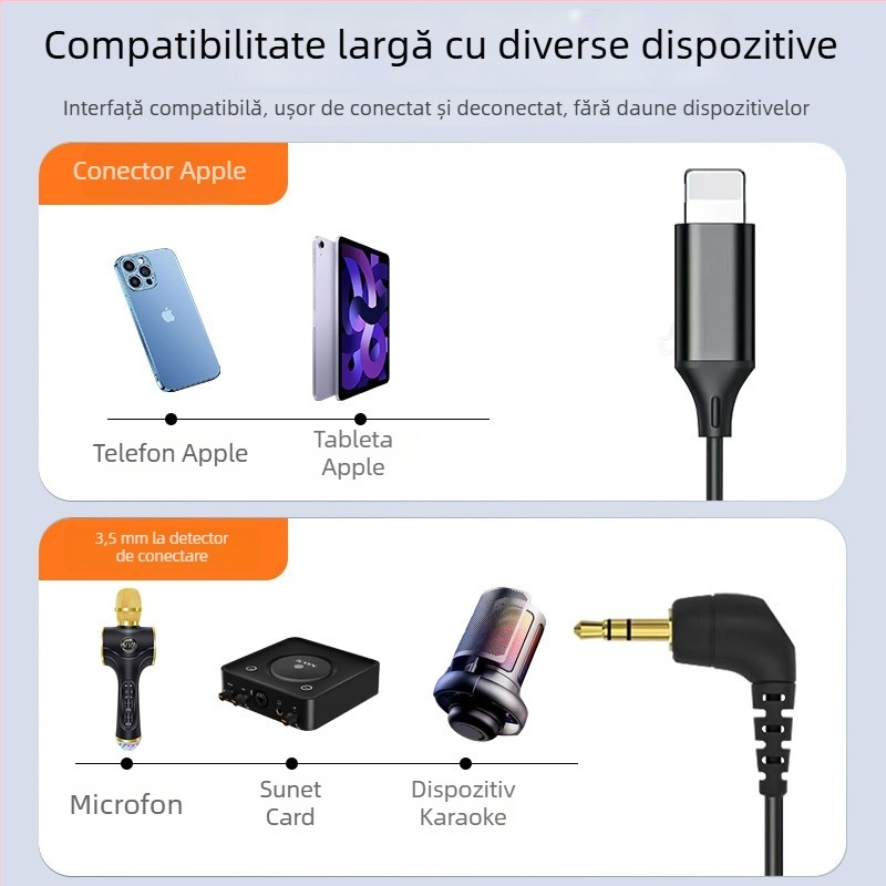 Cablu audio Apple la 3,5 mm pentru microfon, placare cu aur, miez din cupru pur, model E277