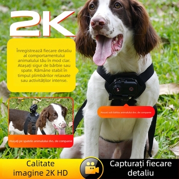 Cameră pentru animale de companie S7 — perspectivă pisică și câine, suport pe piept, senzor 5MP, carcasă ABS, baterie 4 ore