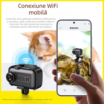 Cameră pentru animale de companie S7 — perspectivă pisică și câine, suport pe piept, senzor 5MP, carcasă ABS, baterie 4 ore
