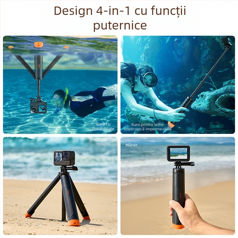 Trepied plutitor pentru selfie pentru GoPro, DJI și Insta360 (TELESIN; Model S1-tss-02; Material: plastic + aliaj de aluminiu; Compatibil universal)