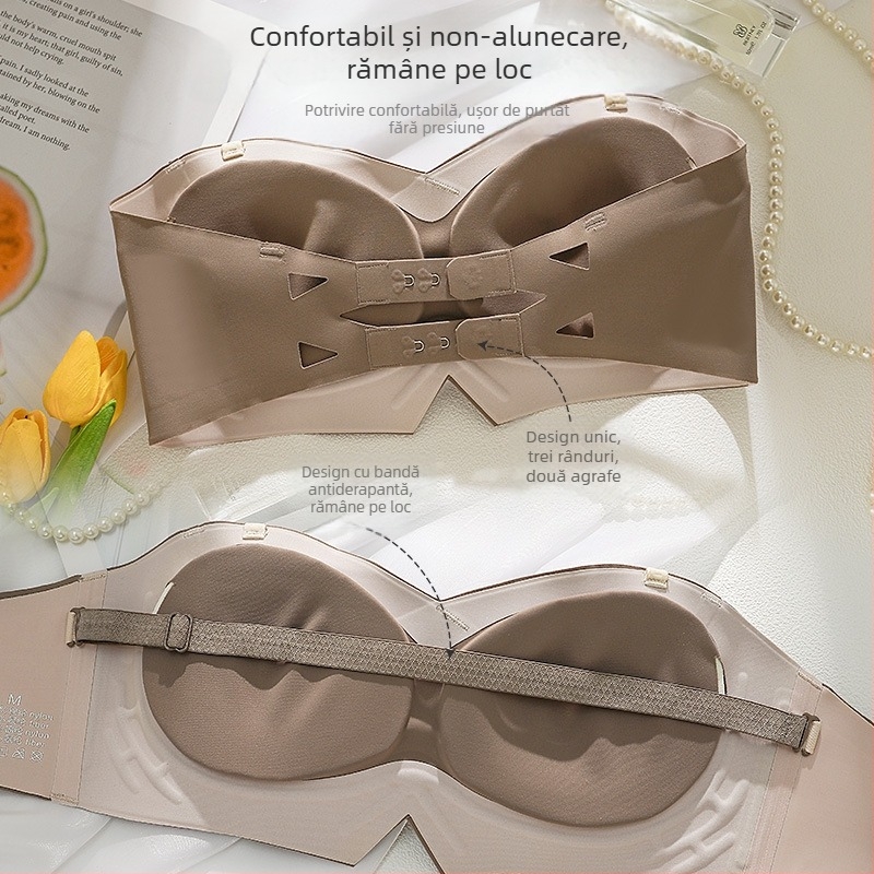 Sutien fara bretele, wireless, fara cusături, invizibil sub haine; cupe 1/2, modele subțiri; bretele detașabile duble