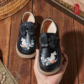 Pantofi brodați pentru fete, stil etnic, din material textil - model floral, partea superioară Jacquard din bumbac, talpă din cauciuc, ușoare, vară 2024