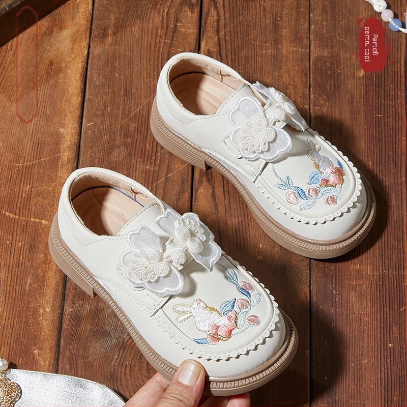 Pantofi brodați pentru fete, stil etnic, din material textil - model floral, partea superioară Jacquard din bumbac, talpă din cauciuc, ușoare, vară 2024