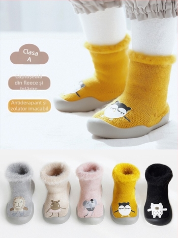 Șosete de podea pentru copii, talpă antiderapantă, material acrilic, căptuțite cu fleece, groase, pentru interior și exterior