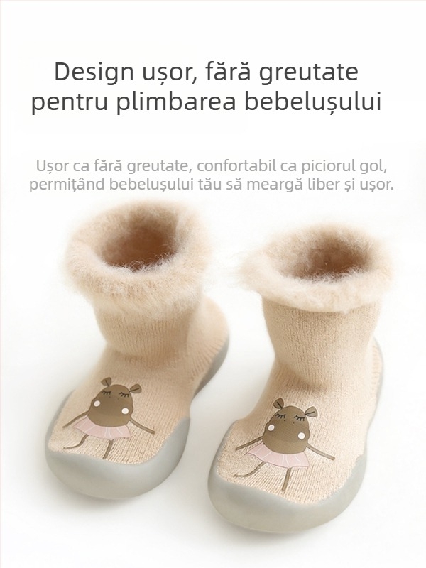 Șosete de podea pentru copii, talpă antiderapantă, material acrilic, căptuțite cu fleece, groase, pentru interior și exterior