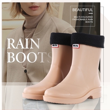 Cizme de ploaie pentru femei, impermeabile și antiderapante, partea superioară din plastic, toc mic 1–3 cm, potrivite pentru toate anotimpurile