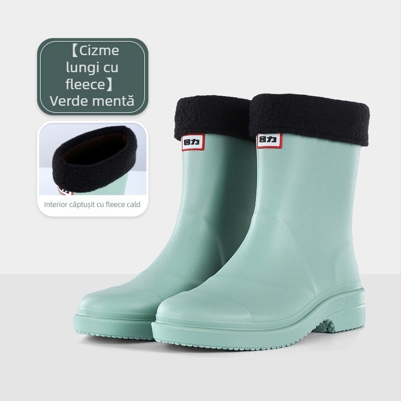 Cizme de ploaie pentru femei, impermeabile și antiderapante, partea superioară din plastic, toc mic 1–3 cm, potrivite pentru toate anotimpurile