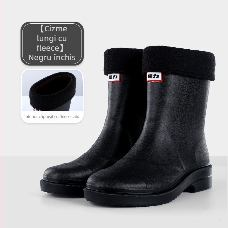 Cizme de ploaie pentru femei, impermeabile și antiderapante, partea superioară din plastic, toc mic 1–3 cm, potrivite pentru toate anotimpurile