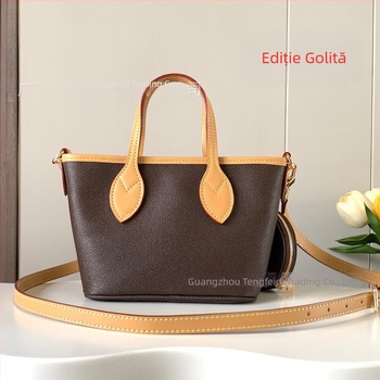 Geantă mică Neverfull Bb din piele naturală, formă orizontală pătrată, fermoar, căptușeală din pânză, o singură curea de umăr