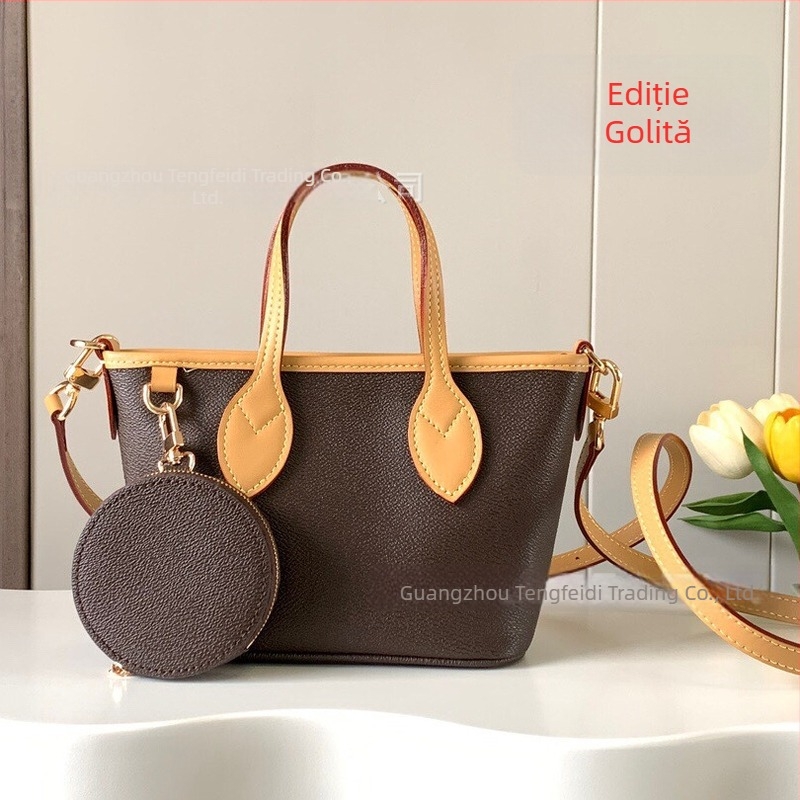 Geantă mică Neverfull Bb din piele naturală, formă orizontală pătrată, fermoar, căptușeală din pânză, o singură curea de umăr