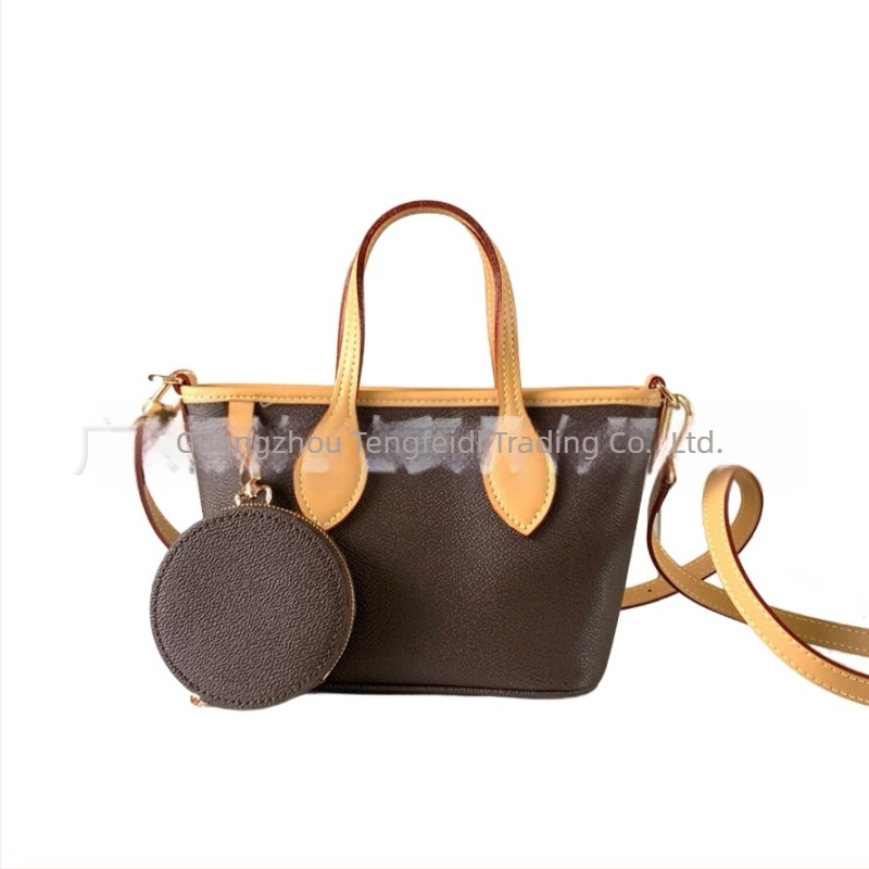 Geantă mică Neverfull Bb din piele naturală, formă orizontală pătrată, fermoar, căptușeală din pânză, o singură curea de umăr