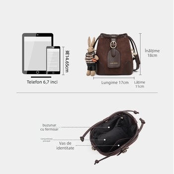 Bucket bag Seammar — geantă de damă din piele sintetică, stil street, închidere cu fermoar, buzunar interior pentru documente