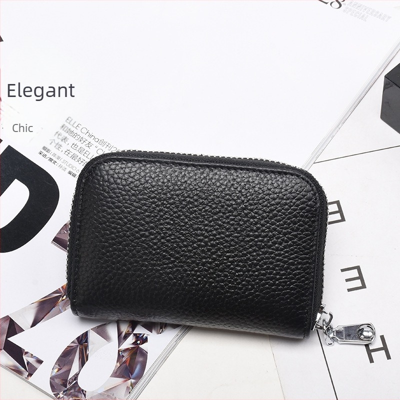 Portcard din piele naturală cu protecție RFID, anti-furt, fermoar, unisex, organizator acordeon