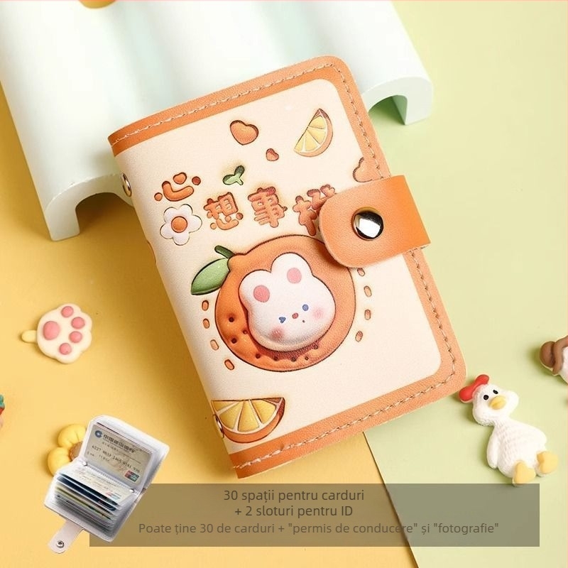 Holder de carduri în stil album, design drăguț cu desene animate, capacitate mare, piele PU