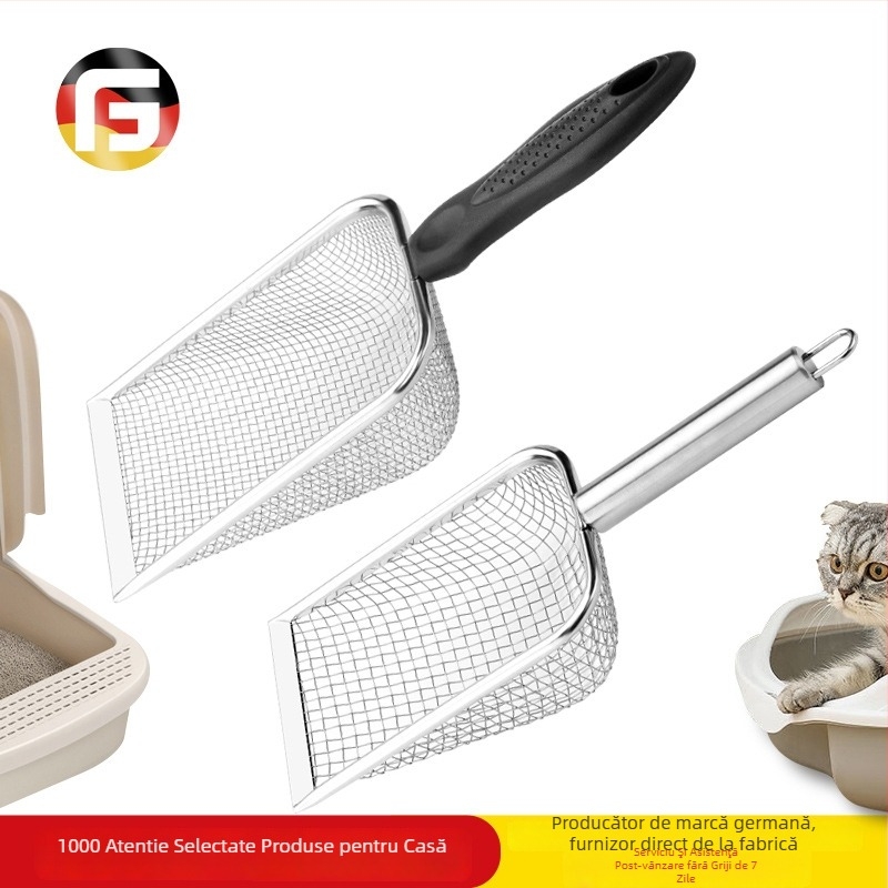 Lingură pentru nisip de pisică, din oțel inoxidabil, cu mâner – brand GF, etichetă privată posibilă, neimportată