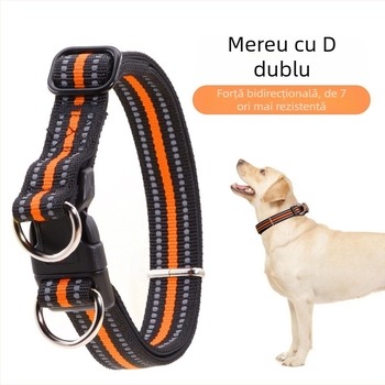 Colier pentru câini din nylon cu inele D duble, reglabil și durabil