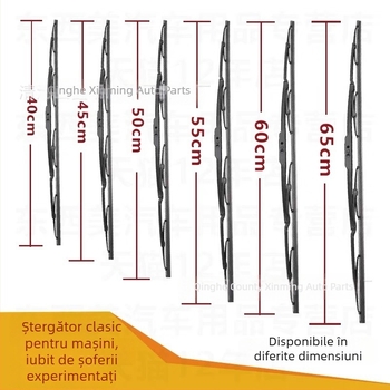 Ștergător auto cu schelet din fier în formă U, model 14-28, compatibil cu 99% din brațe în formă U, unghi de ștergere 90°, 12–24V