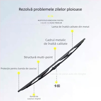 Ștergător auto cu schelet din fier în formă U, model 14-28, compatibil cu 99% din brațe în formă U, unghi de ștergere 90°, 12–24V