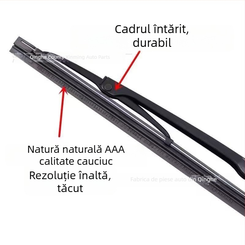 Ștergător auto cu schelet din fier în formă U, model 14-28, compatibil cu 99% din brațe în formă U, unghi de ștergere 90°, 12–24V