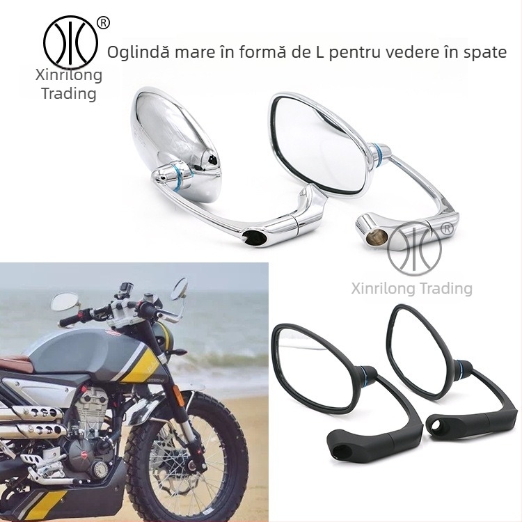 Oglindă retrovizoare pentru motocicletă HP-J003, oglindă plană, 12V, carcasă din ABS+aluminiu, oglindă din sticlă, compatibilă cu ghidoane de 8mm sau 10mm
