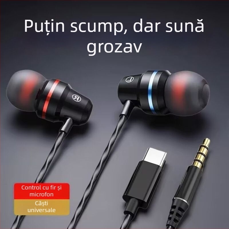 Căști Lavalier cu fir pentru urechi, cu interfață circulară și microfon încorporat – Compatibile cu Xiaomi și Huawei