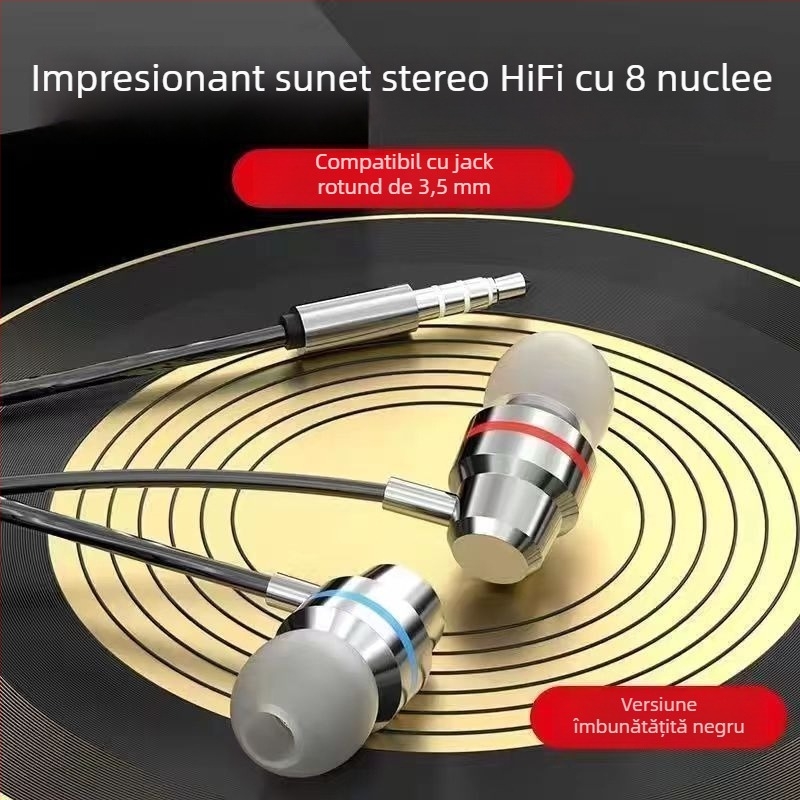 Căști Lavalier cu fir pentru urechi, cu interfață circulară și microfon încorporat – Compatibile cu Xiaomi și Huawei