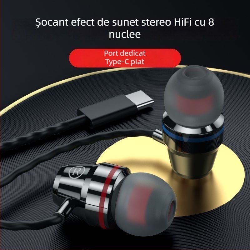 Căști Lavalier cu fir pentru urechi, cu interfață circulară și microfon încorporat – Compatibile cu Xiaomi și Huawei