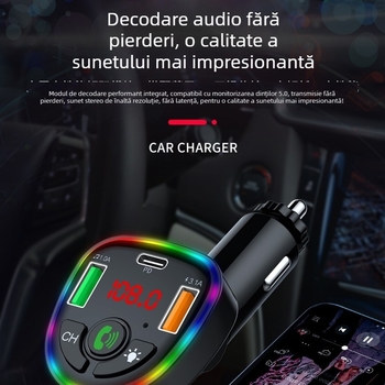 Încărcător auto cu încărcare rapidă și voltmetru, intrare 12V/24V, emițător FM și player Bluetooth MP3