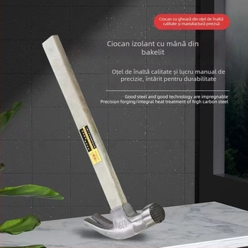 Ciocan cu gheare, mâner izolat, priză antiderapantă, magnet pentru extragerea cuiurilor, ciocan compact pentru tâmplărie, din oțel carbon înalt