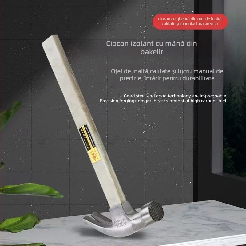 Ciocan cu gheare, mâner izolat, priză antiderapantă, magnet pentru extragerea cuiurilor, ciocan compact pentru tâmplărie, din oțel carbon înalt