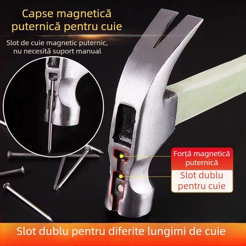 Ciocan cu gheare, mâner izolat, priză antiderapantă, magnet pentru extragerea cuiurilor, ciocan compact pentru tâmplărie, din oțel carbon înalt