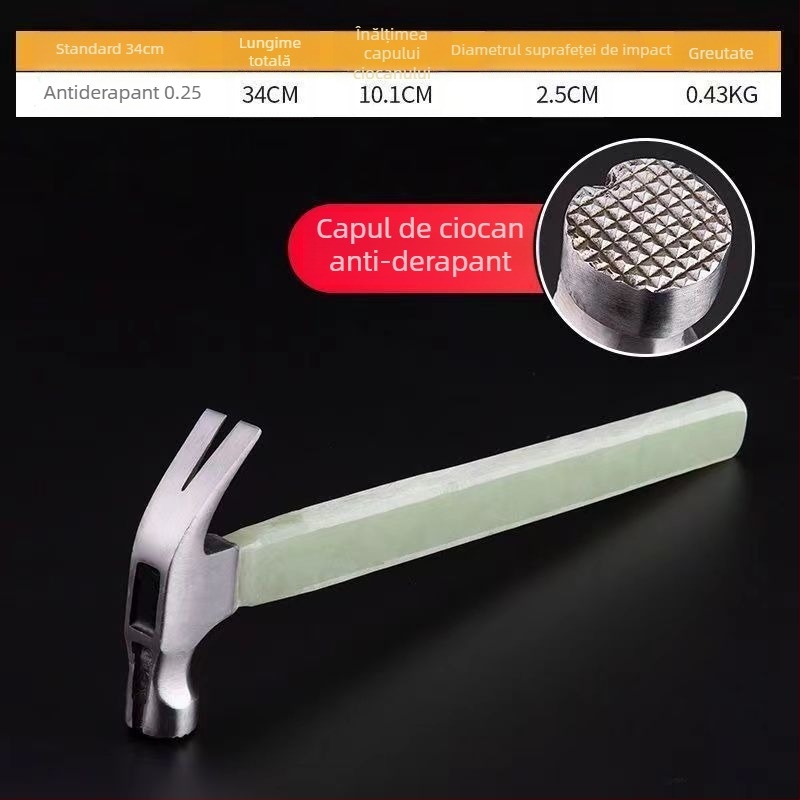 Ciocan cu gheare, mâner izolat, priză antiderapantă, magnet pentru extragerea cuiurilor, ciocan compact pentru tâmplărie, din oțel carbon înalt