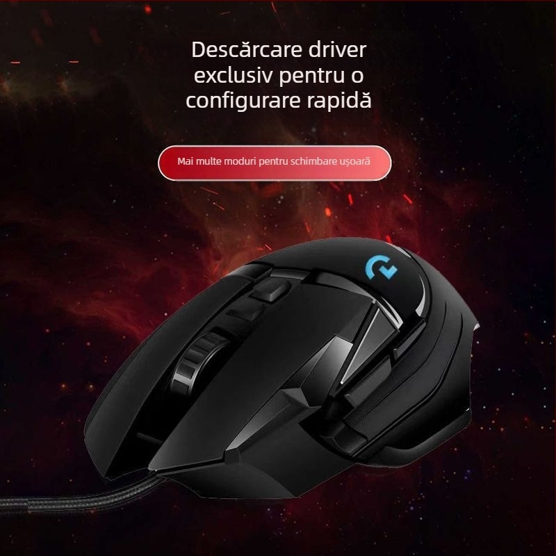 Mouse de gaming G502, cablu USB, senzor optic 5600 DPI, 7 butoane, ergonomic