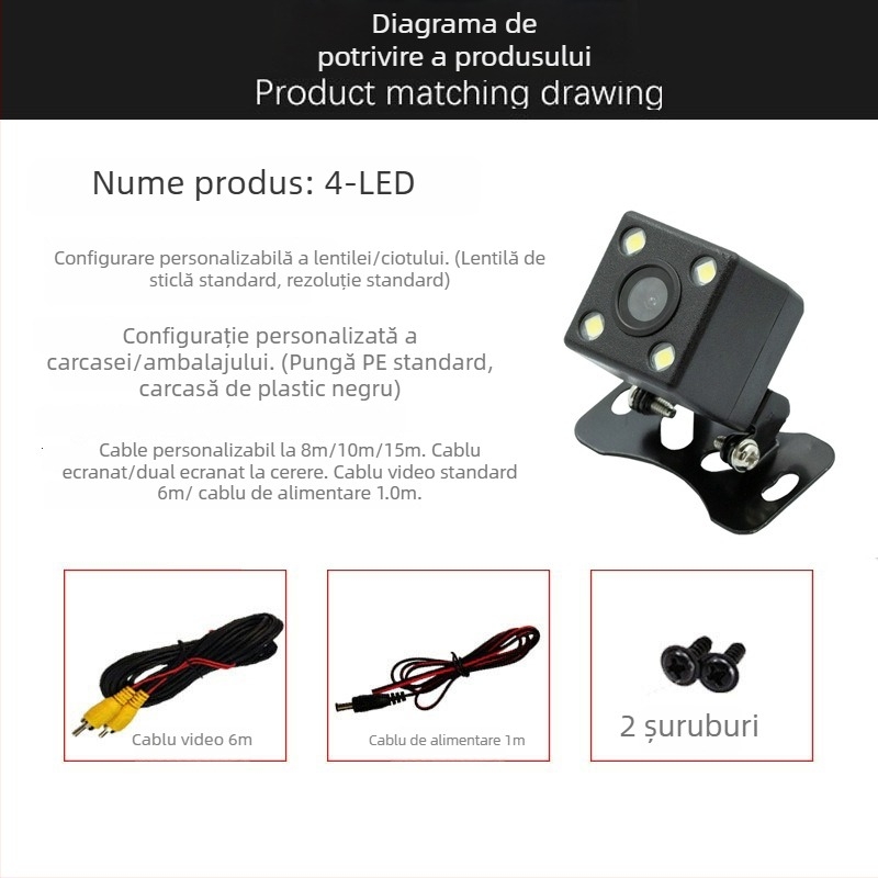 Cameră pentru vedere înapoi auto (12V; unghi de vizualizare 170°; rezoluție 648x488; senzor CCD; PAL CVBS)