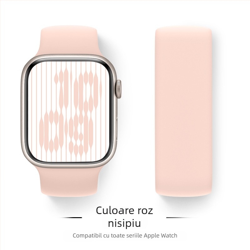 Brățară din silicon pentru Apple Watch, compatibilă cu dimensiunile 38–49 mm, stil modern, închidere cu cataramă