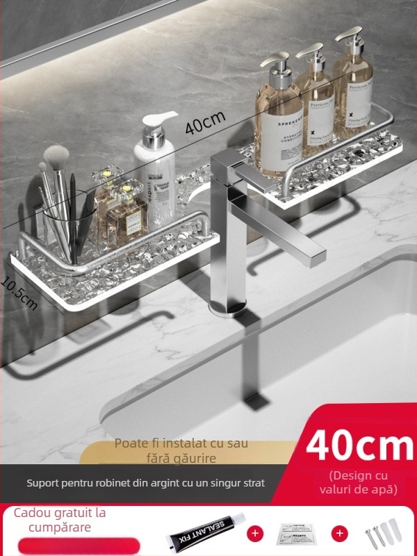 Raft de baie din aliaj de aluminiu, montaj fără găuri, finisaj sablat cu nisip, încărcare 40 Jin, un singur raft