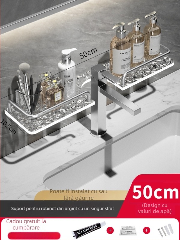 Raft de baie din aliaj de aluminiu, montaj fără găuri, finisaj sablat cu nisip, încărcare 40 Jin, un singur raft