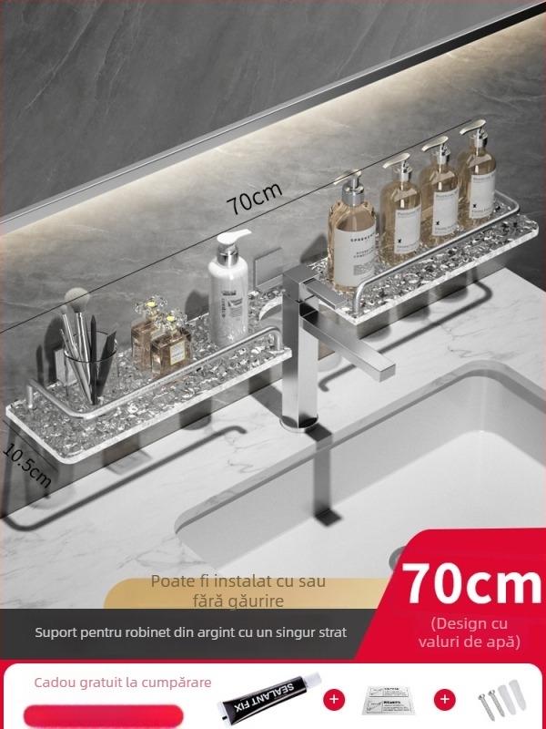 Raft de baie din aliaj de aluminiu, montaj fără găuri, finisaj sablat cu nisip, încărcare 40 Jin, un singur raft