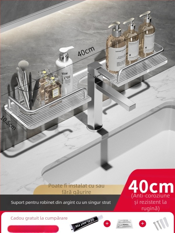 Raft de baie din aliaj de aluminiu, montaj fără găuri, finisaj sablat cu nisip, încărcare 40 Jin, un singur raft