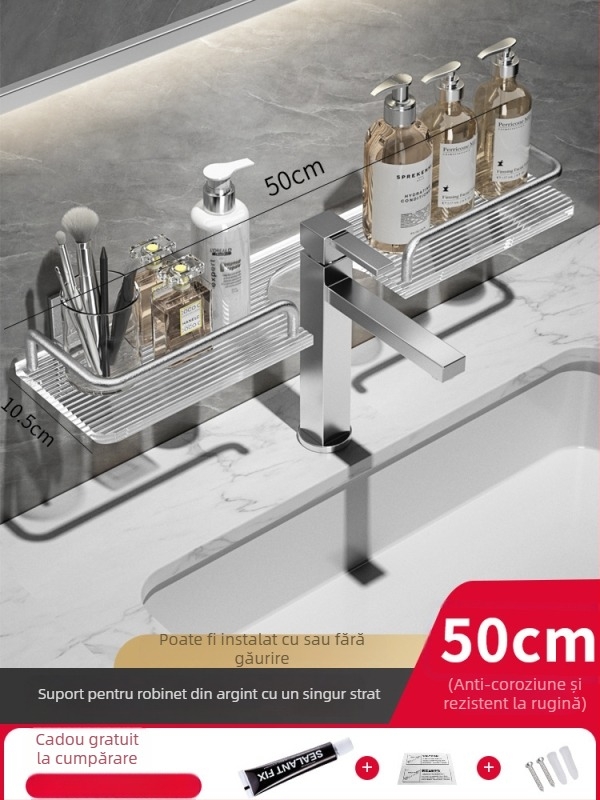 Raft de baie din aliaj de aluminiu, montaj fără găuri, finisaj sablat cu nisip, încărcare 40 Jin, un singur raft