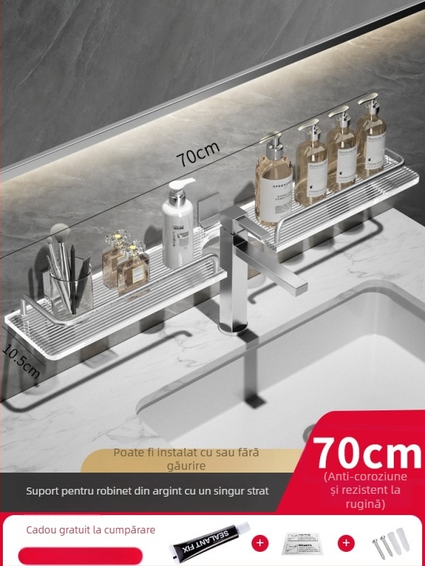 Raft de baie din aliaj de aluminiu, montaj fără găuri, finisaj sablat cu nisip, încărcare 40 Jin, un singur raft