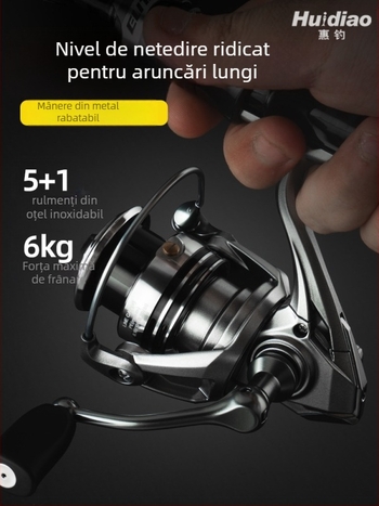 Hui Diao Mulineta de Spinning din metal, tambur înclinat, mâner interschimbabil stânga/dreapta, pentru pescuit marin