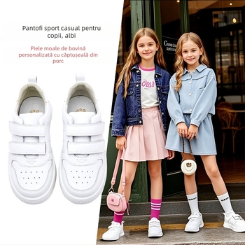 Pantofi sport din piele pentru copii, partea superioară din piele de vită, închidere Velcro, talpă TPR, talpă joasă