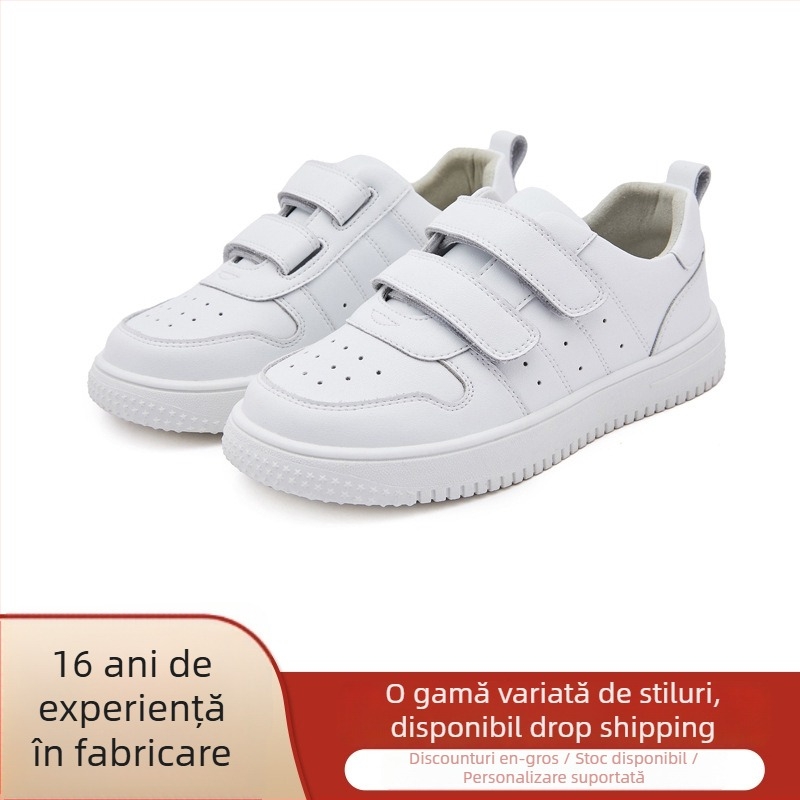Pantofi sport din piele pentru copii, partea superioară din piele de vită, închidere Velcro, talpă TPR, talpă joasă