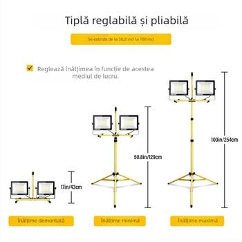 Lumină de lucru LED portabilă cu trepied, 100W, 220V, IP66, unghi fascicul 120°