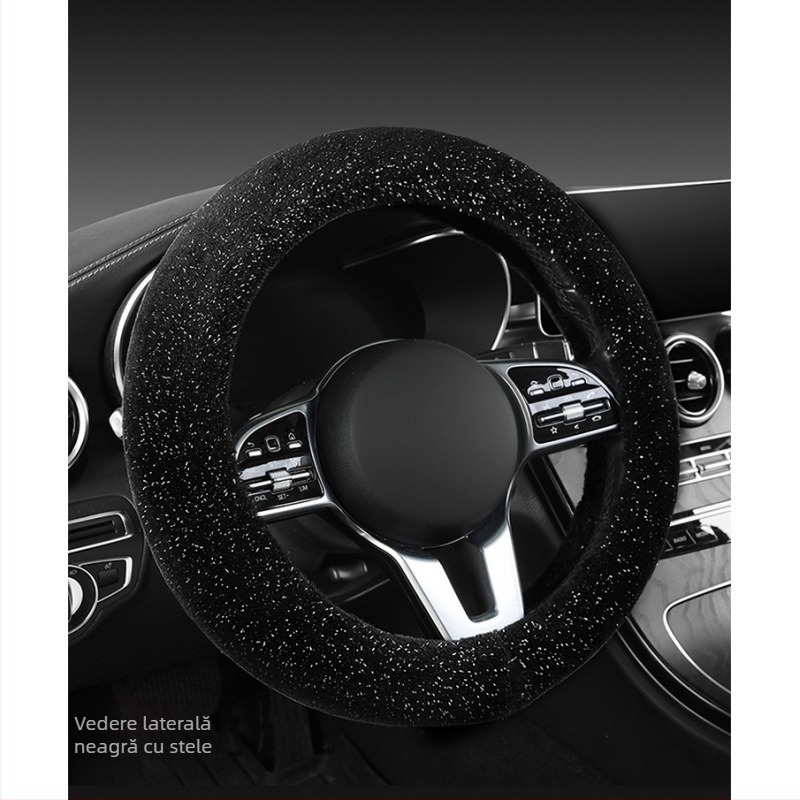 Husa de volan din pluș pentru iarnă, fixare universală, suprafață pluș artificial, cusută manual și la mașină, stil minimalist modern